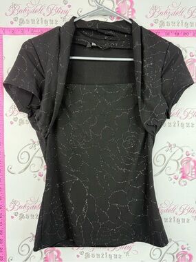 Mariposa sparkly tshirt y2k dual look Black Sparkle Short Sleeve Bolero Top